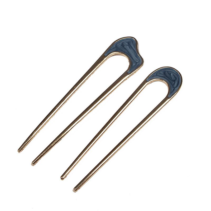 Metal U Shape Hair Stick Women Elegant Shell Enamel Hairpin Female Headwear