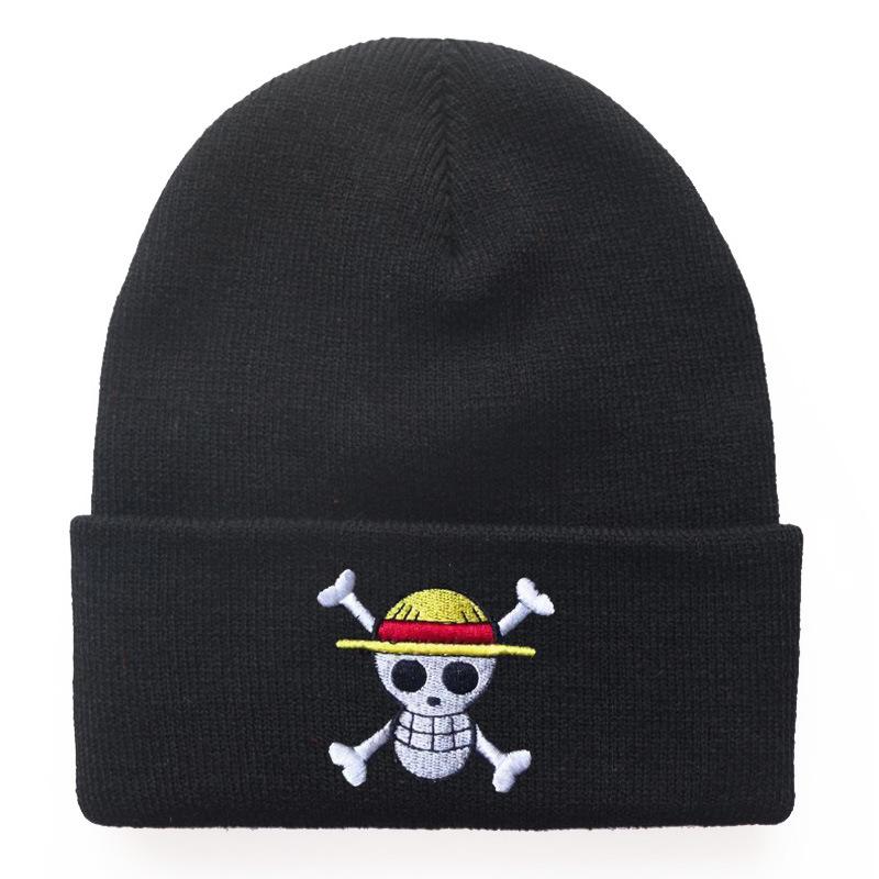 Men Autumn Winter Anime ONE PIECE Hat Cosplay Embroidery Knitted Hat Woolen Cap Keep Warm Unisex Hip-hop Hat