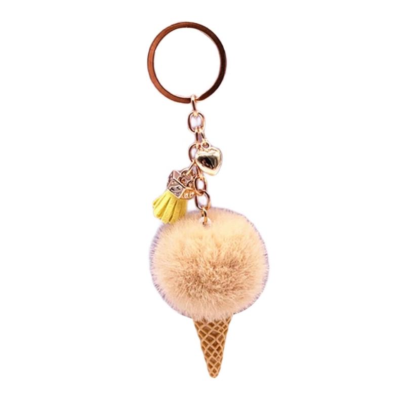 Bunter Eiscreme-Schlüsselanhänger Plüsch Pompons Anhänger für Damen und Herren Kunstpelz Schlüsselhalter Taschenanhänger Stilvolle Schlüsselringe