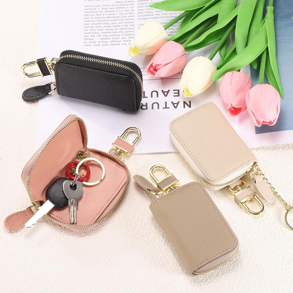 Genuine Leather Car Key Universal Car Key Zipper Key Case Black [uxcell] Case, Holder, Bag, Men's & Women's,