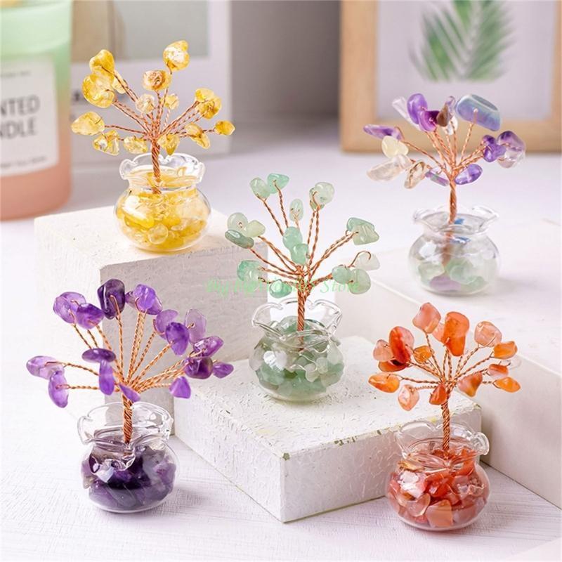24TE Crystal Stone Energy Tree for Inviting Abundants and Home Decoration Elegant