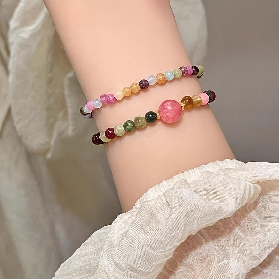 1PCS Pink Bead Bracelet, Bohemian Style Hand Woven Bead Accessory, New Chinese Style Bracelet with High-end Fashion, Suitable for Pairing