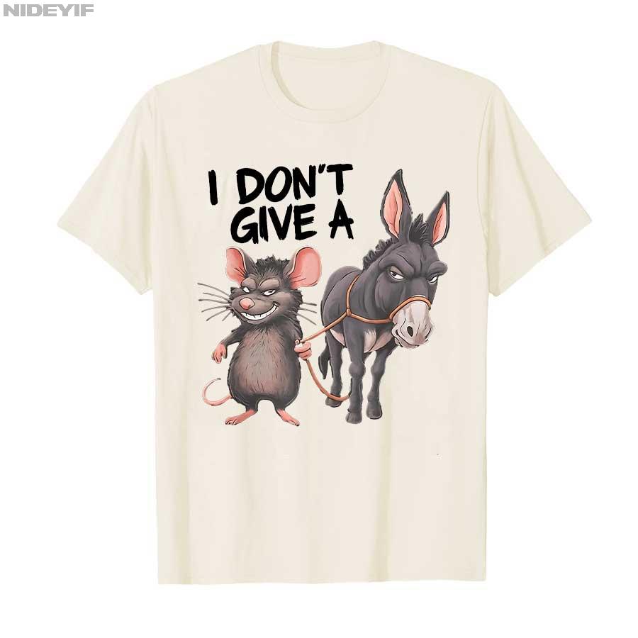I Don't Give a Rats Ass Mouse Donkey Funny Sarcastic Animal T-shirt For Men Women 100% Cotton T Shirts Short Sleeve Tops 1016-1