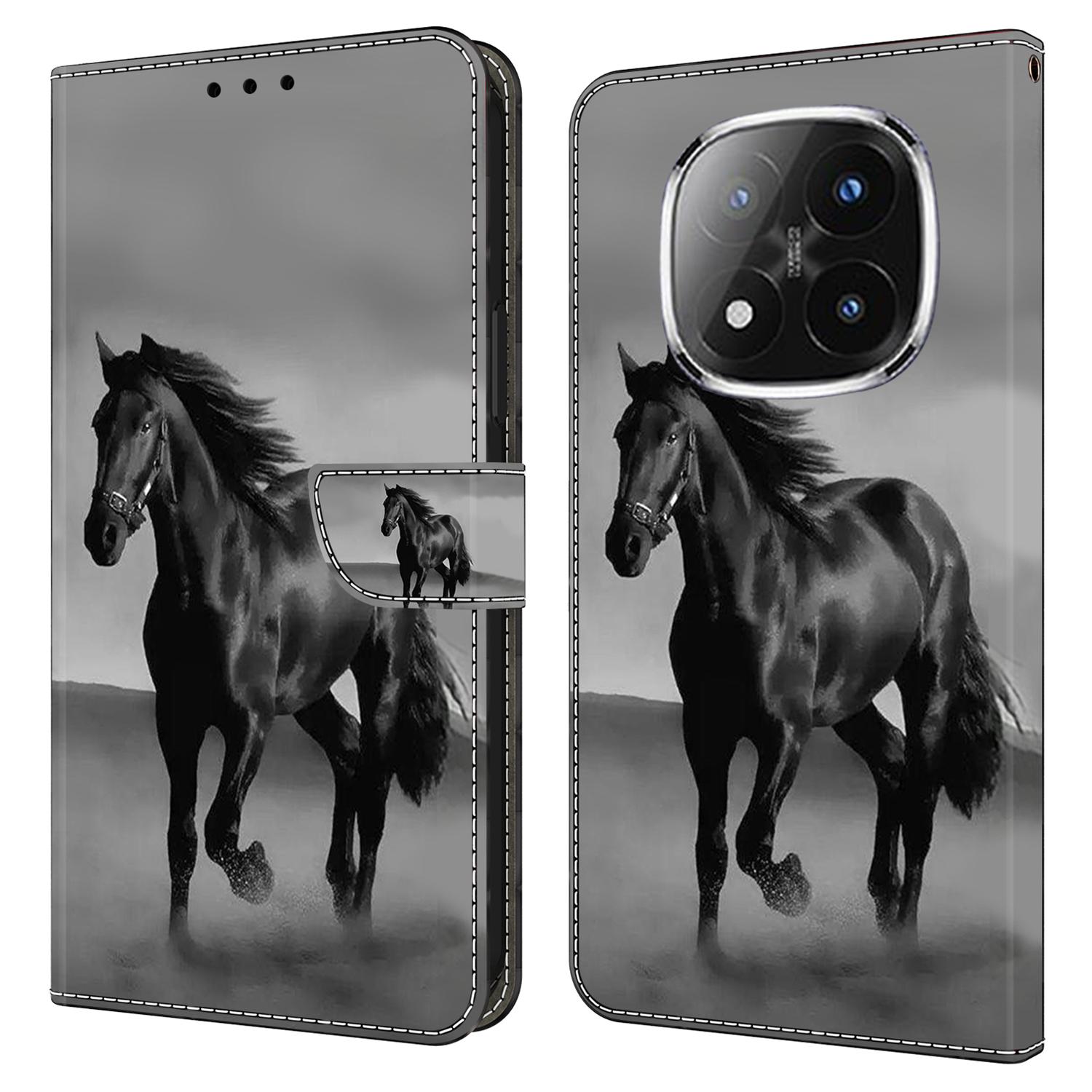 

Чохол для Xiaomi Redmi Note 14 Pro+ 5G Магнітна застібка 3D візерунок Шкіряний гаманець Чохол для телефону Black Horse