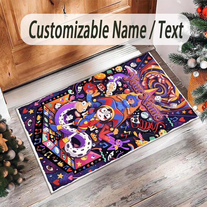 Personalized Crystal Velvet Carpet Custom Name Text,The Amazing Digital Circus Anti Slip Area Rug For Home Decoration