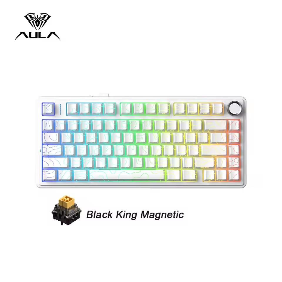 NEW AULA F75HE Wireless Magnetic Switch Keyboard 75% Hot-Swappable Creamy Keyboard Pre-lubed Tri-Model RGB Gaming Keyboards