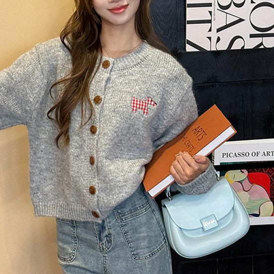 Korean Candy Color Cardigan, Spring/Autumn, Round Neck, Long Sleeve, Sweet & Gentle Style Knitwear