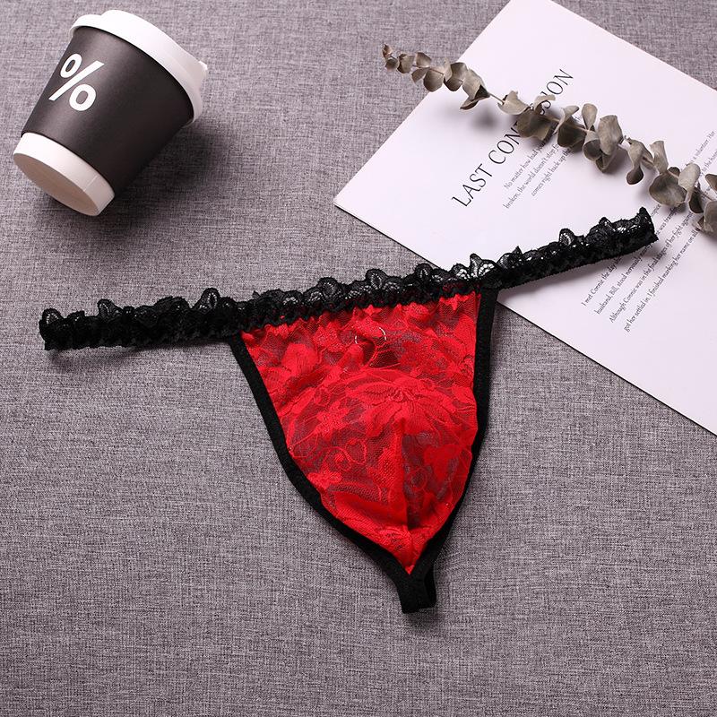 Gay Floral Lace Transparent G-String Sexy T-Pants Pseudo-Girl Men Sex Underwear Sissy Lingerie Erotic Male Bugle Pouch Underpant