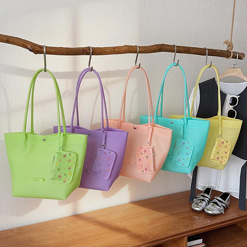 Jelly Color Pvc Clear Tote Bag Women Commute Shoulder Bag Large Capacity Waterproof Shopper Pouch Transparent Top Handle Handbag