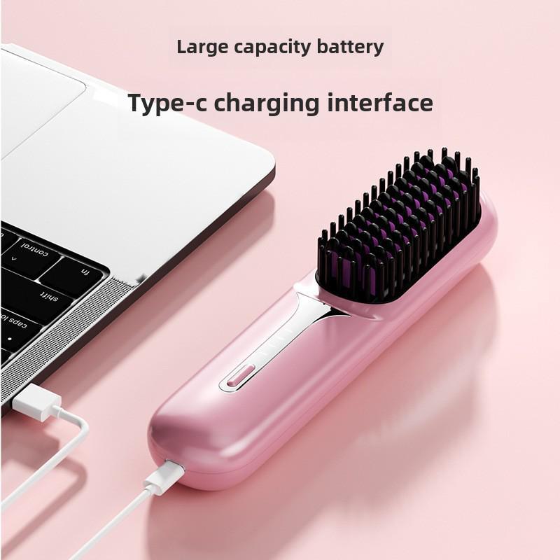 Portable Rechargeable Dual-Purpose Hair Straightening Comb: Wireless, Damage-Free, Long-Lasting Styling for Straight or Curly Hair and Bangs