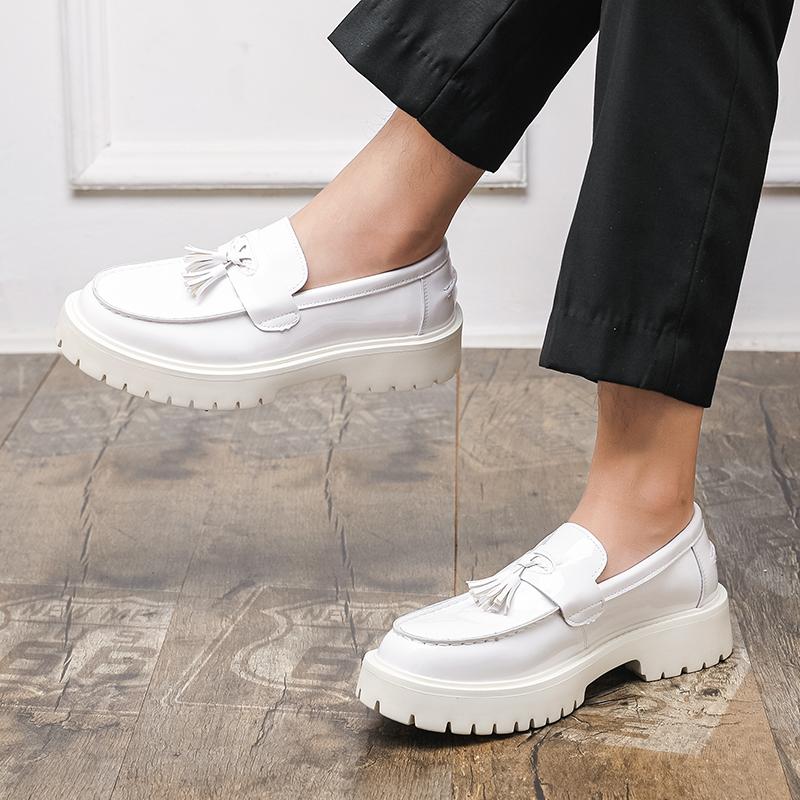 Men Loafers Thick Sole Solid Color Tassel Decoration Professional Business Men Shoes