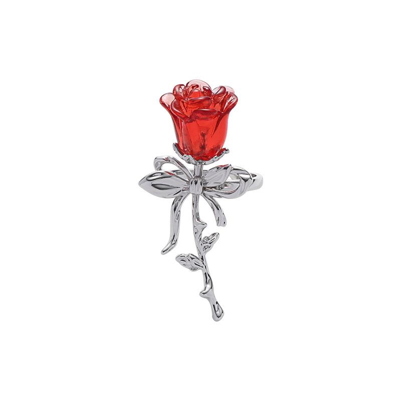 Japan and South Korea Rose Open Ring Women's Personality Fashion High Sense Index Finger Ring Sweet and Cool Temperament Adjustable Hand Jewelry