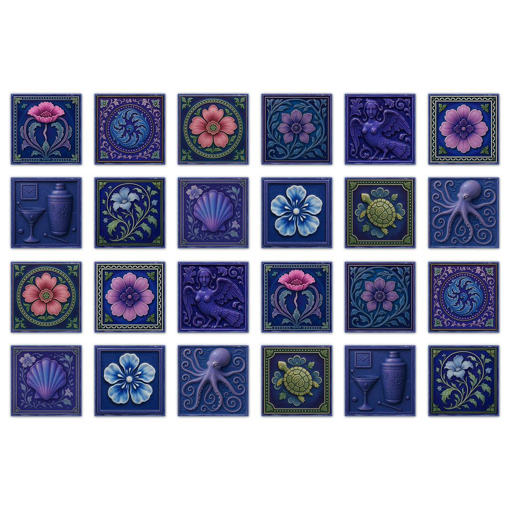 24 Pcs European Style Tile Wall Self-Adhesive Sticker Kitchen Bathroom Decorative Tile Stickers Glossy Crystal Wall Decals