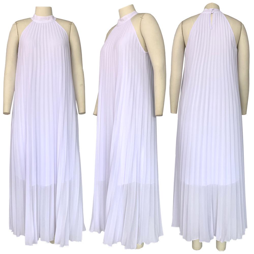 Elegantní plisované šaty bez rukávů pro ženy plus size s podšívkou