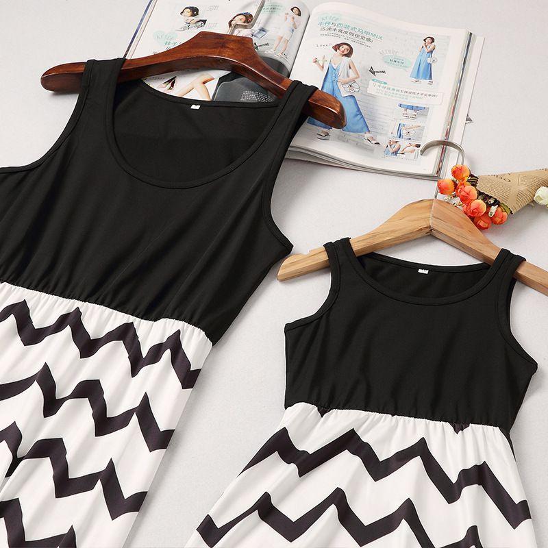 Stylish Mother And Daughter Fashion Casual Boho Stripe Maxi Matching Dress Outfits