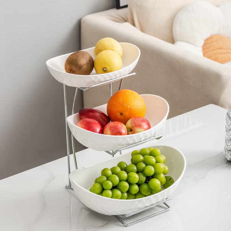 Pabei 3-Tier Ceramic Fruit Plate with Silver Stand
