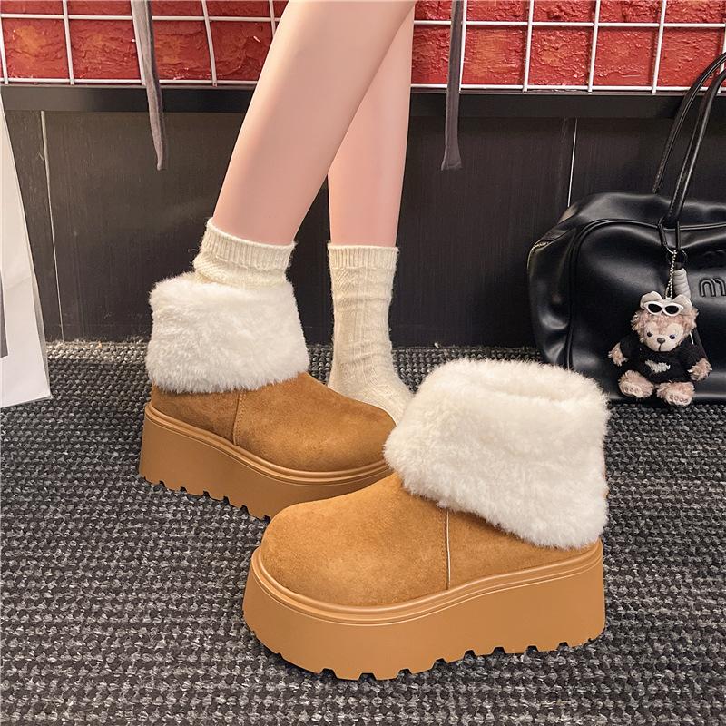 Dámské měkké elastické zimní teplé studené polstrované sněhule silná podrážka protiskluzové nošení venkovní volnočasové sportovní kožešinové bavlněné boty