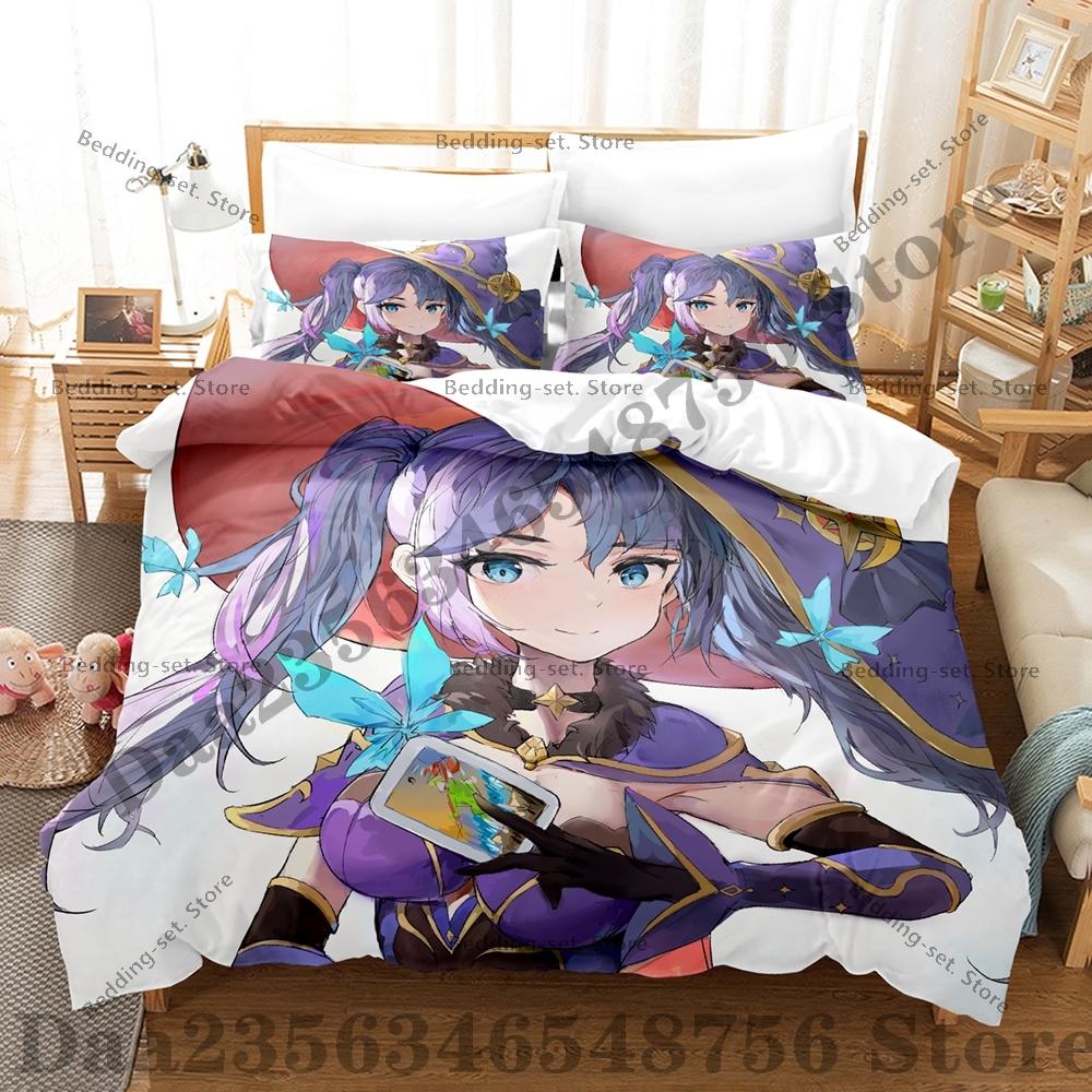 Game Genshin Impact Mona Bedding Set Kawaii Three Piece Set Bed Set Adult Bedroom Duvetcover Sets Anime Bed Sheet Set