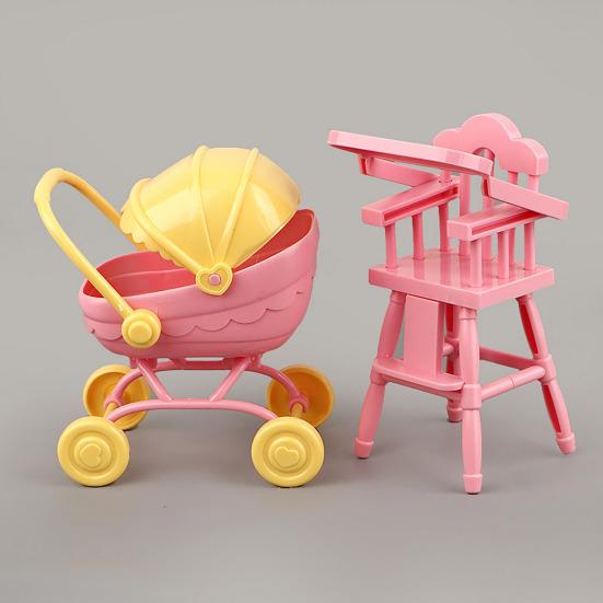 Mini Doll Stroller And High Chair Set for Dolls Realistic Baby Toy Stroller Lightweight Portable ABS Plastic Doll Accessories for Kids Imaginative