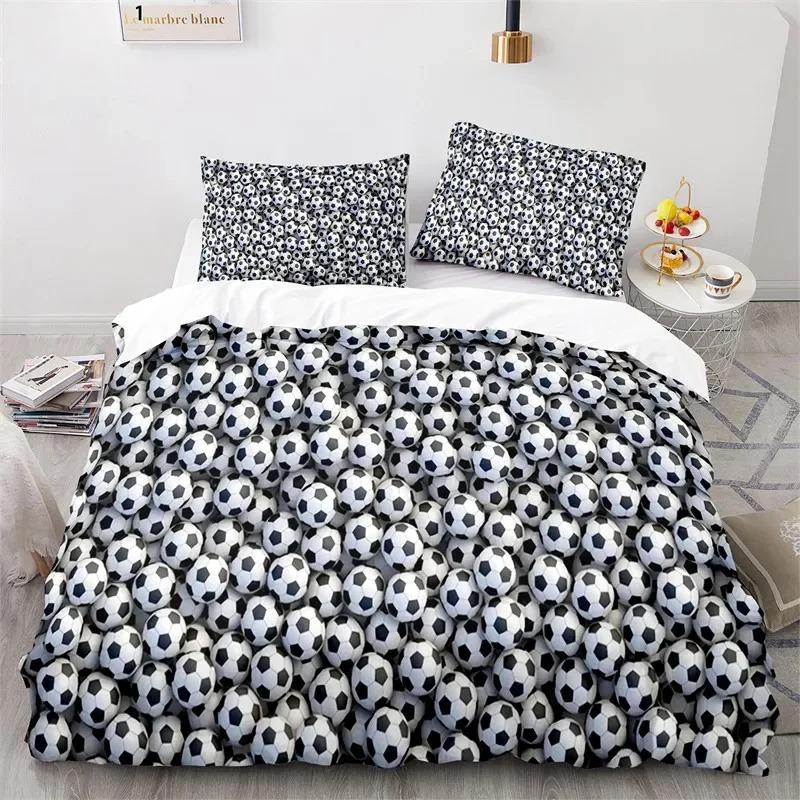 3D Fotbalová sada povlaku na přikrývku King Queen pro chlapce Akvarelová fotbalová ložní sada Sportovní téma pro studentskou kolej dítěte