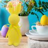 Easter Bunny Statue Freestanding Foam Rabbit Ornament Faux Moss Rabbit Flocked Bunny Figurine Centerpiece for Desk Mantel Dining Table