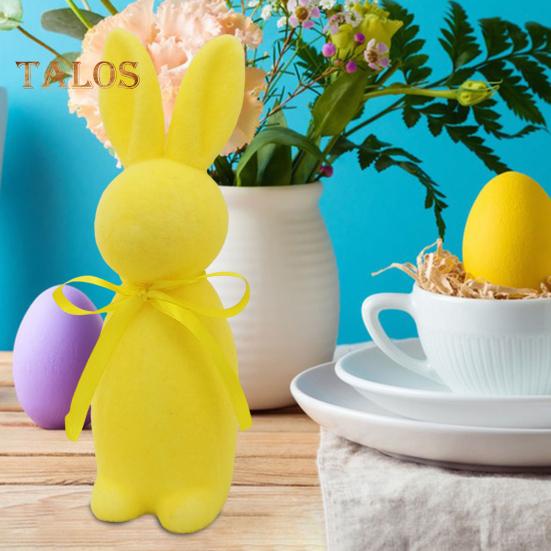 Easter Bunny Statue Freestanding Foam Rabbit Ornament Faux Moss Rabbit Flocked Bunny Figurine Centerpiece for Desk Mantel Dining Table