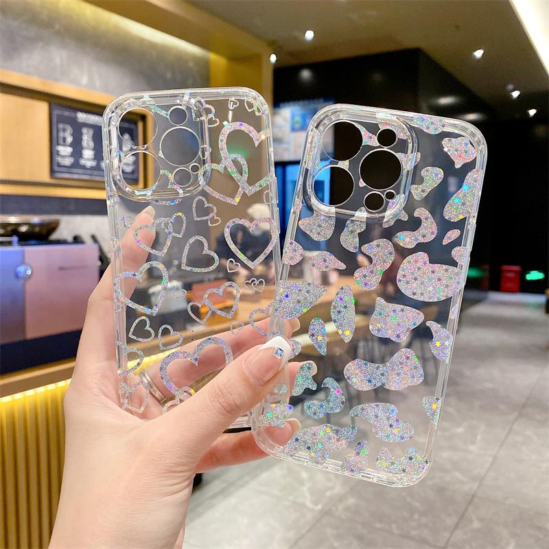Luxusní galvanizovaný laserový pouzdro na telefon s leopardím potiskem a vzorem srdce pro iPhone 14 13 12 11 Pro Max 14plus Měkký IMD zadní kryt
