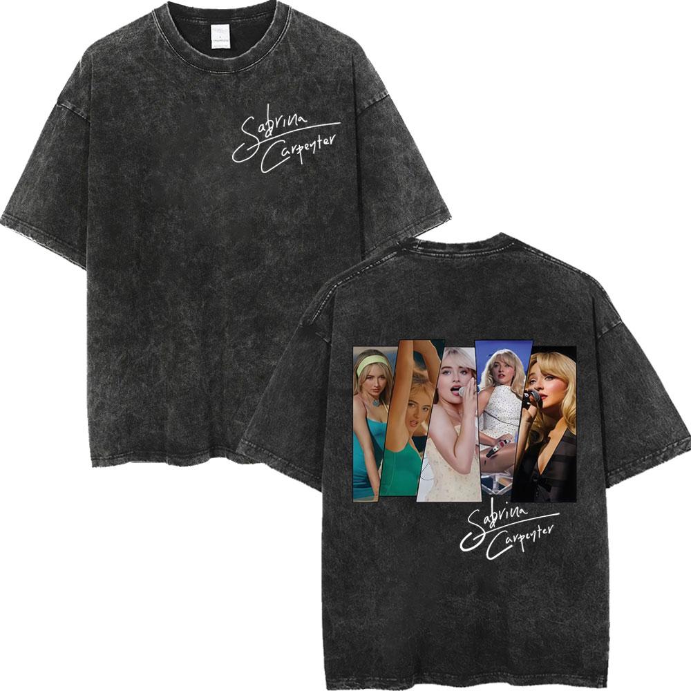 Sabrina Carpenter Album Poster Graphic T Shirt Men Women High Quality Vintage Washed Tshirt Summer Casual Loose Cotton Tshirts