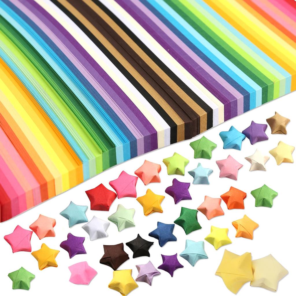 Multicolor Star Origami Paper Solid Color Gradient Color Star Paper Decoration Paper Strips DIY Hand Art Crafts