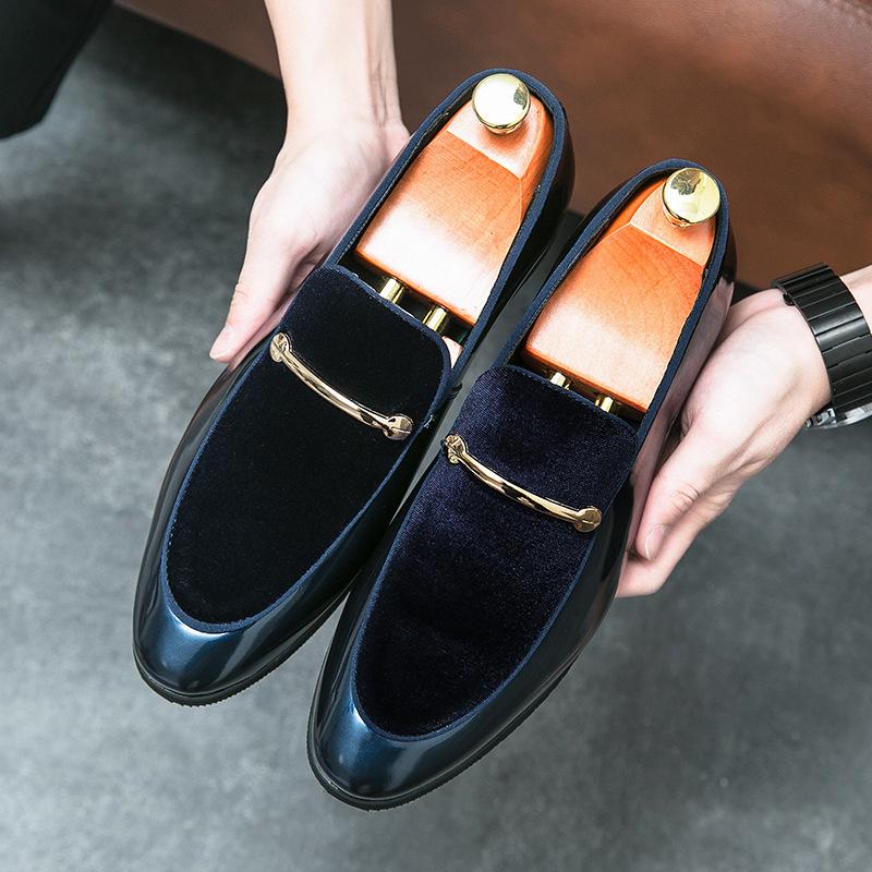 British Style Plus Size Men's Patent Leather Loafers with Pointed Toe and Rubber Sole