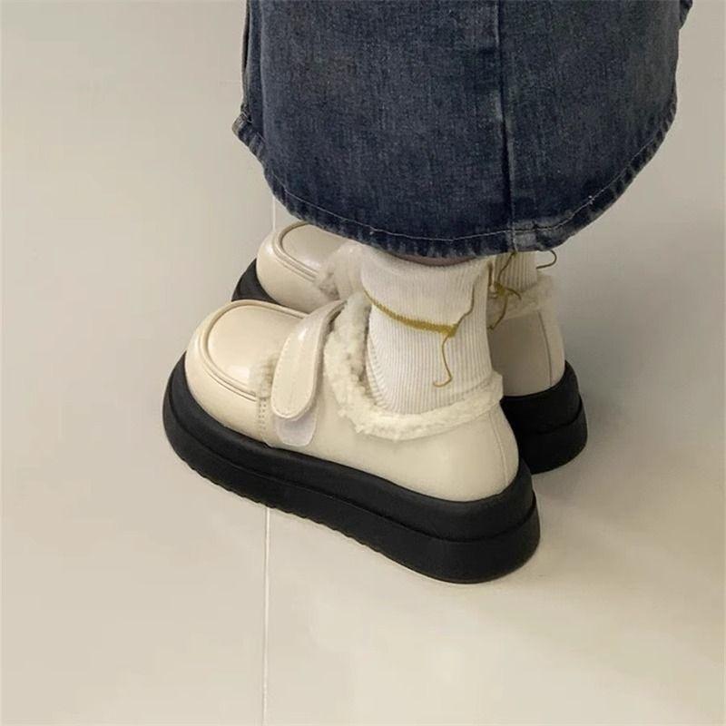 Fleece Platform Mary Jane Small Leather Shoes Women's 2025 New British Style Platform Versatile JK Loafer Cotton Shoes To Keep Warm