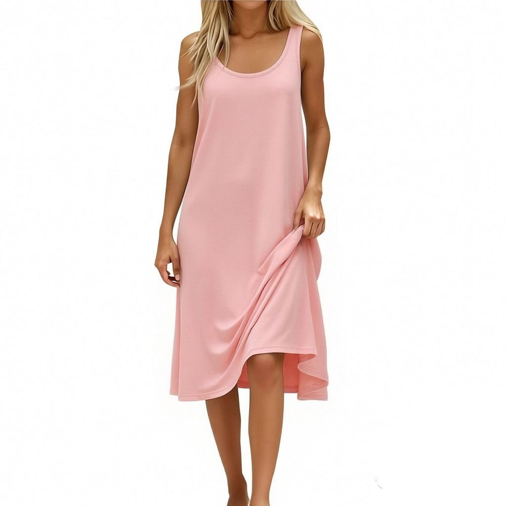 Women's Fashion Round Neck Sleeveless Tank Top Colour Casual Underwear Home Dress