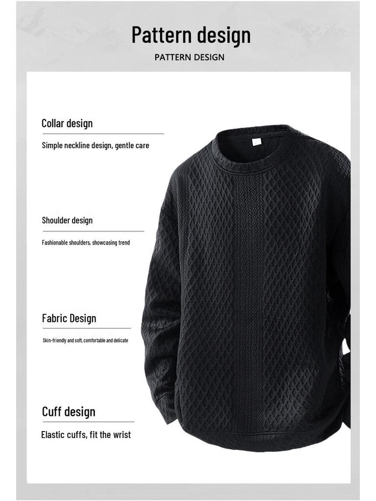 Men's Trendy Jacquard Hoodie: Spring/Autumn Long Sleeve Loose Fit Pullover