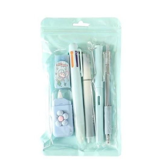 ADOFUN stationery set 7-piece learning mechanical pencil ballpoint pen gel highlighter eraser correction tape mini knife school supplies entrance gift