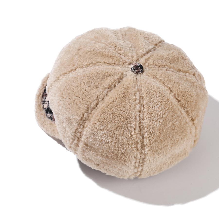 Plüsch achteckige Kappe Damen Herbst Winter warme Baskenmütze großen Kopf Zeitungsjunge Mütze