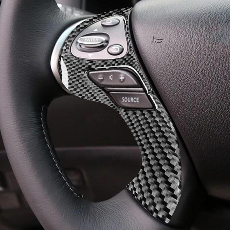 Real Carbon Fiber Car Accessories Driver Wheel Button Panel Trim Cover Soft Sticker For Infiniti JX 2013 QX60 2014 2015 2016