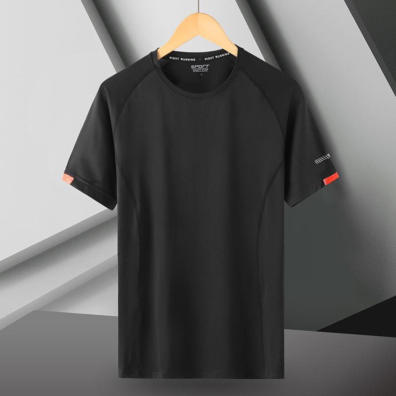 

Мужская летняя однотонная футболка, дышащая, удобная, с коротким рукавом, мягкая спортивная, быстросохнущая, с круглым воротником, с коротким рукавом, повседневная футболка большого размера M чёрный