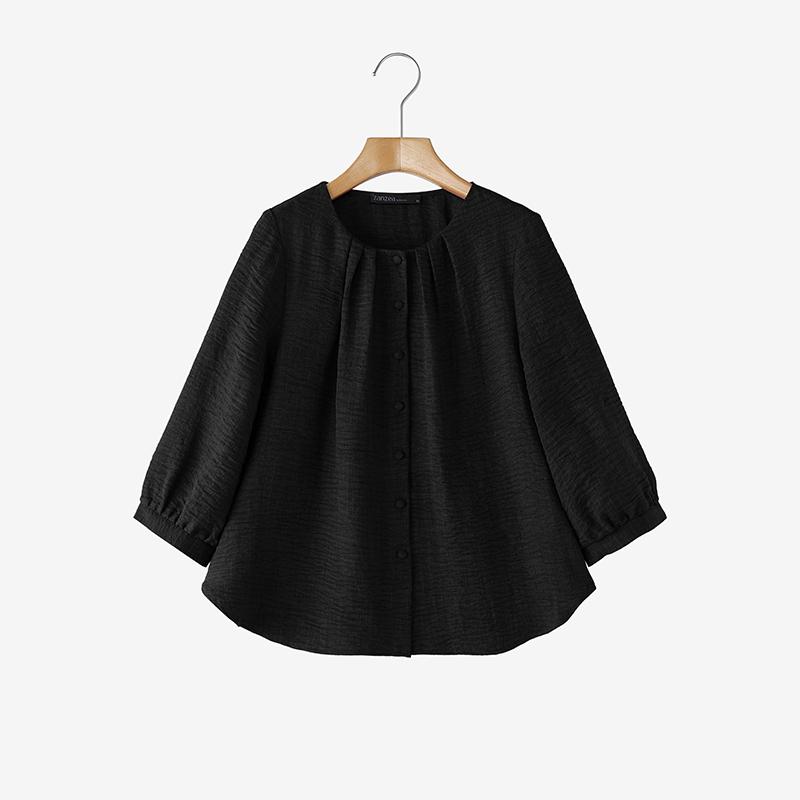 ZANZEA Women Casual Round Neck Solid Color 3/4 Sleeve Loose Blouse