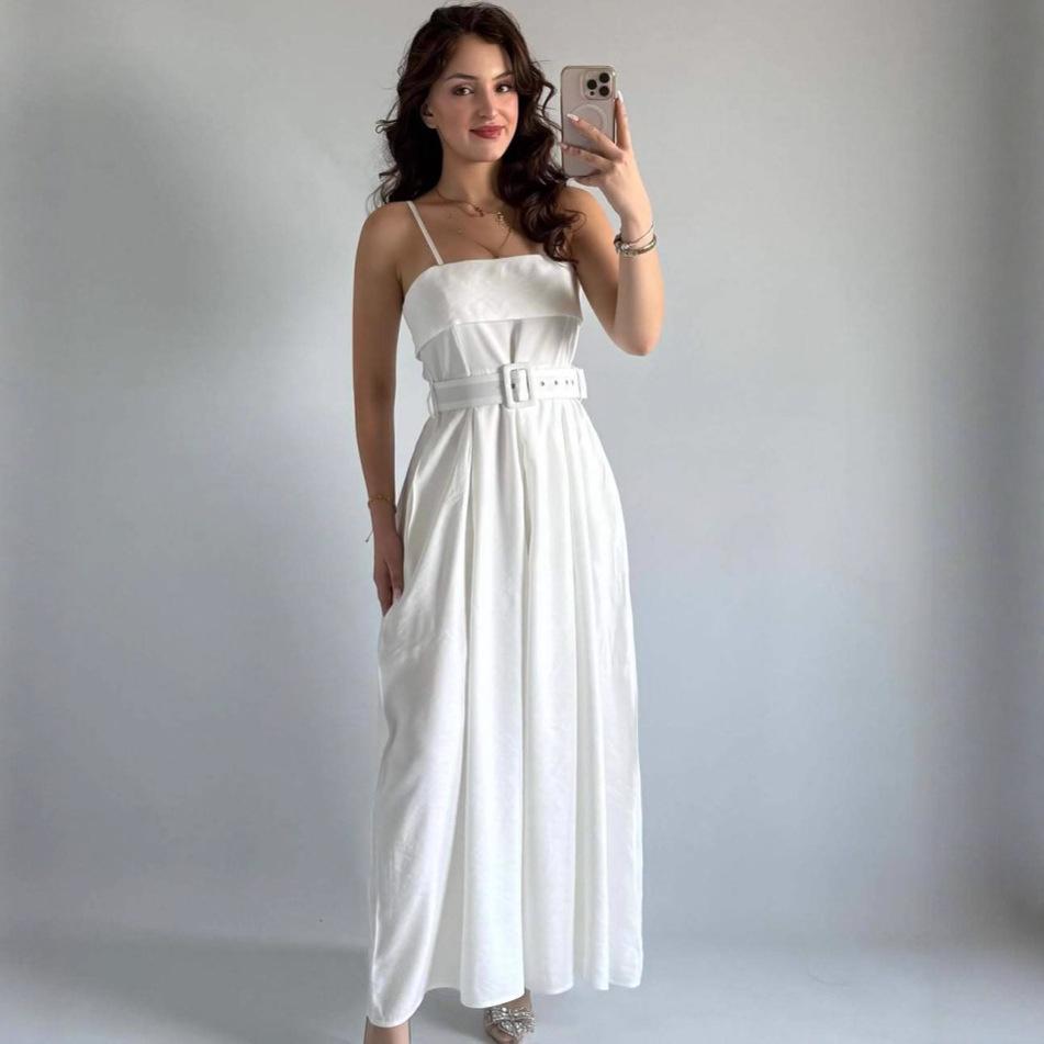

2025 Summer Women s Sling Backless High-Waist Slim Dress XL білий