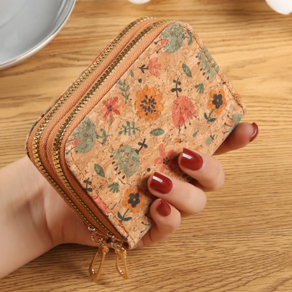 

Retro PU Leather Short Wallet Printed Double Zipper Coin Purse Money Bag Women