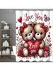 Valentine'S Day Cute Bear Floral Love Shower Curtain, Bathroom Decorative Shower Curtain, Waterproof Shower Curtain With Hooks