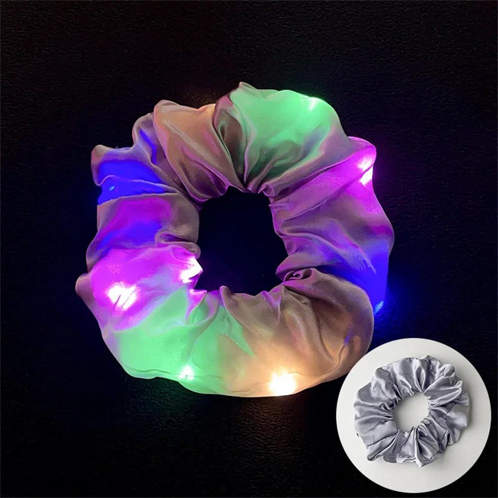 LED Luminous Hair Rope Girls Light Up Elastic Ponytail Scrunchies Glow In The Dark Headwear Party Hair Band Hair Accessories