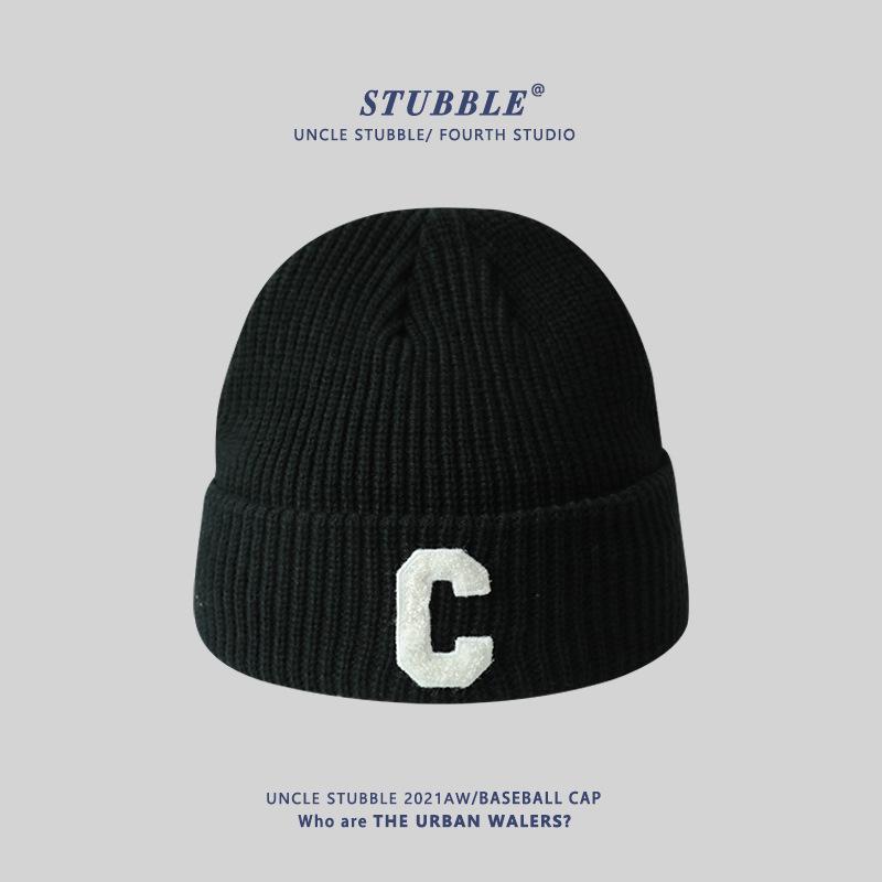 Autumn and Winter New Style C-label Knitted Hat Korean Version Colorful Couple Warm Woolen Hat Japanese Girl Face Small Cold Hat