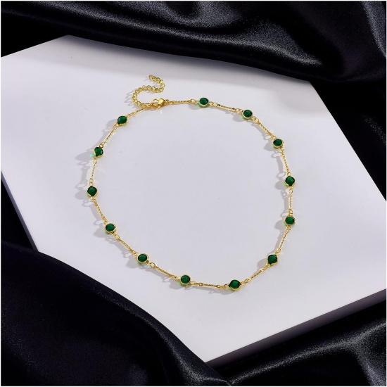 MIFYNN 18K Gold Plated Chain Choker Necklace Dainty Charm Emerald Cubic Zircon turquoise Gold Paperclip Chain Necklaces Green Rhinestone Chain