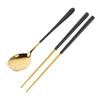 Stainless Steel Mini Tableware With Storage Case Two Piece Set Spoon Fork Set Slim Portable Black and White Dining Utensil