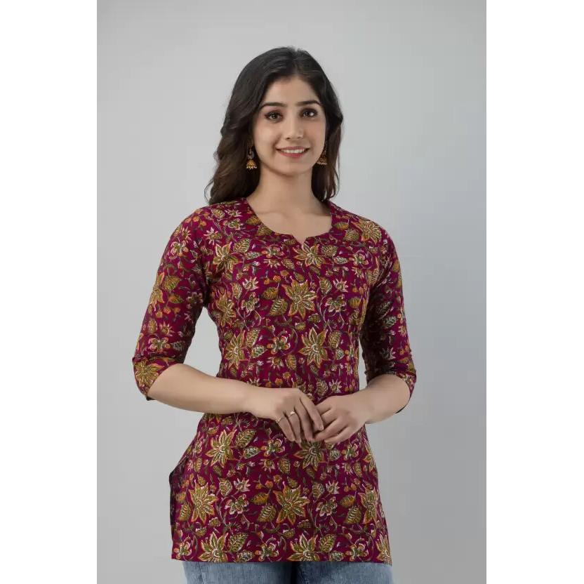 Dam Designer Casual Vanlig Tryckt Topp Kurta Bollywood Festkläder Tunika Kurti SC-2112546a