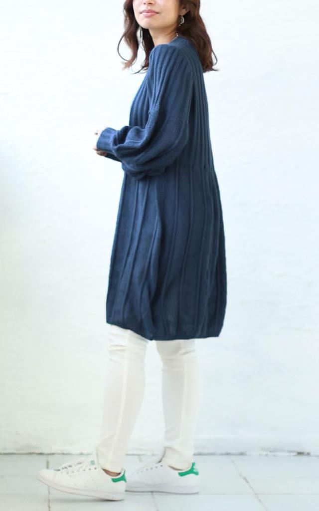 Guld Japan Plus Size Varm Lös Ballongärm Stickad Tunikaklänning Dam (F(LL-3L), Blå)