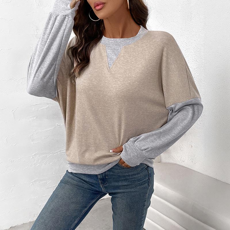 2026 Women's Autumn Fake Two-Piece Color Block Hoodie: Casual Loose Fit, Round Neck