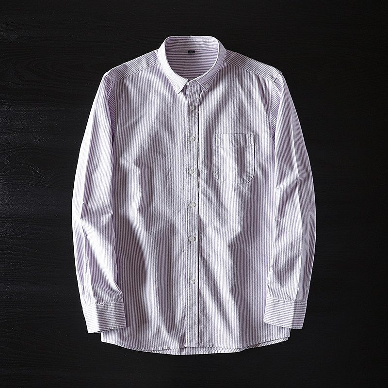 Export Tail Single Men's Vertical Striped Shirt Long Sleeves Silm Pure Cotton Export Original Single Cut Label Autumn Leisure Plus Size Shirt