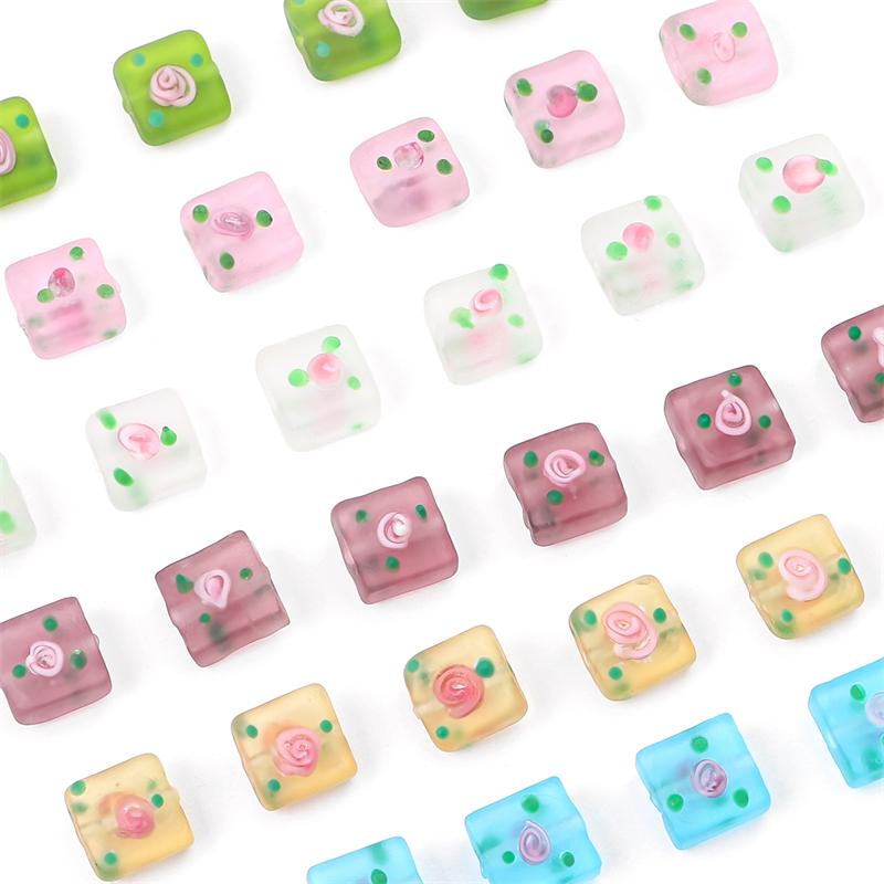 2 τμχ Ζωγραφισμένες στο χέρι παγωμένο χρωματιστό γυαλί τετράγωνες χάντρες για DIY κολιέ βραχιόλι σκουλαρίκια Αξεσουάρ χειροτεχνίας κοσμήματα